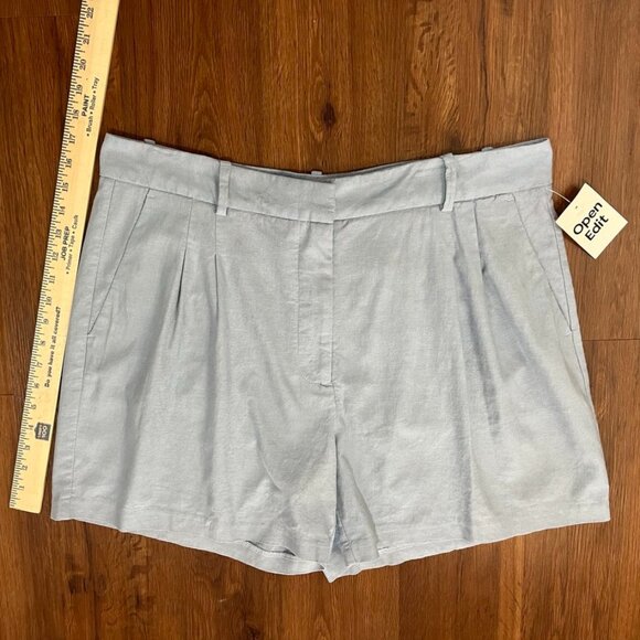 Open Edit Linen Blend Light Blue Pleated Shorts | Size 16 | NWT - Picture 5 of 6